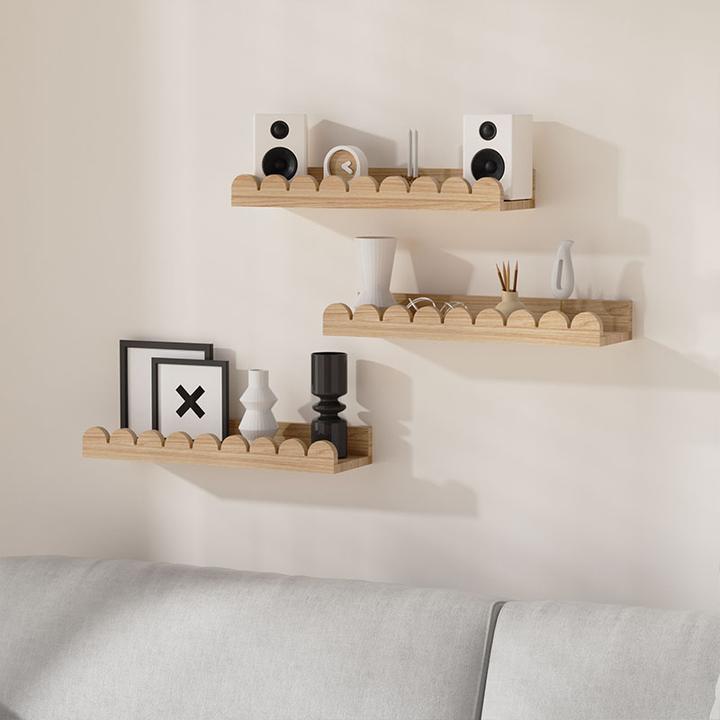 简约家用客厅木质收纳架壁挂式墙壁装饰架花边实木置物架