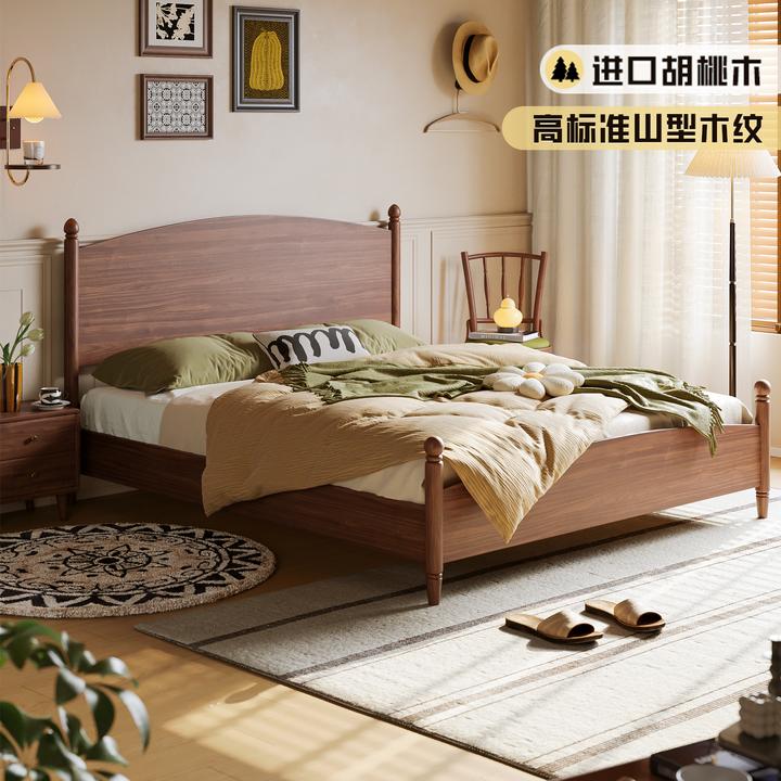 俊言木记法式家具全实木复古胡桃木大板床主卧1.8米双人大床