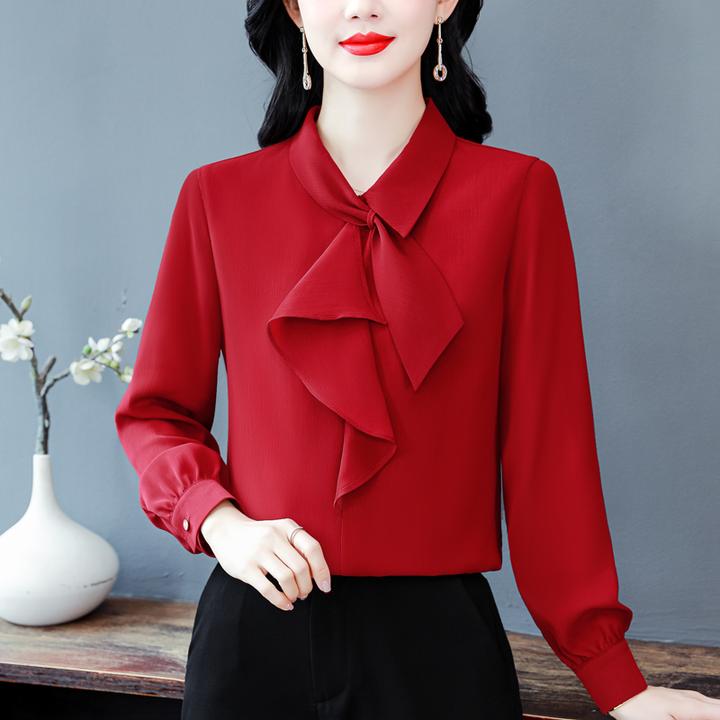 雪纺春秋长袖衬衫女士气质时尚百搭设计感上衣减龄洋气妈妈小衫24