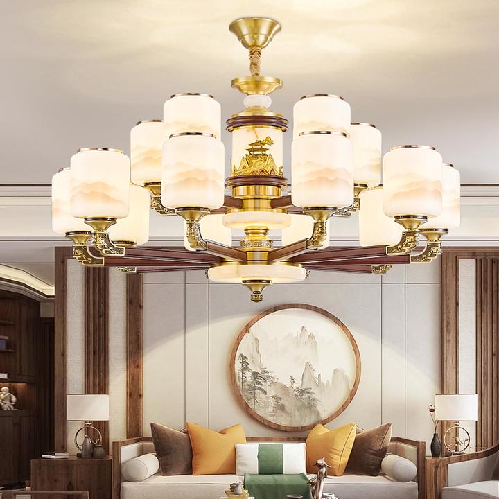 新款全铜新中式吊灯禅意别墅自建房客厅吊灯餐厅古典大气酒店大厅