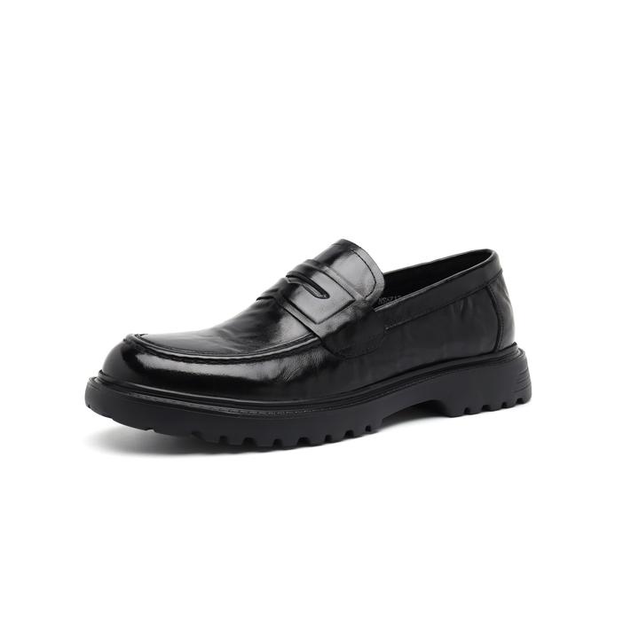 EAEOVNI男鞋英伦风商务休闲鞋尖头舒适正装皮鞋一脚蹬黑色婚鞋男