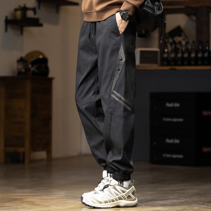 LEIGHZ/雷茨美式潮牌工装裤男款拼接痞帅宽松束脚裤松紧休闲长裤