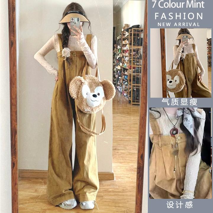 2025早秋新款孕妇牛仔背带裤套装时尚减龄蕾丝上衣阔腿裤两件套女