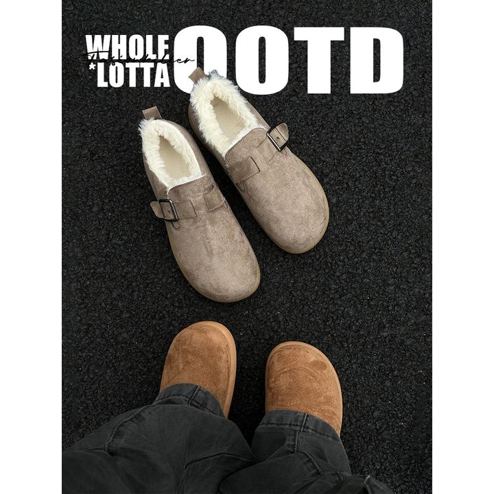 aoyo冬季新款加绒穆勒鞋男户外防滑一脚蹬雪地靴小土豆懒人勃肯鞋