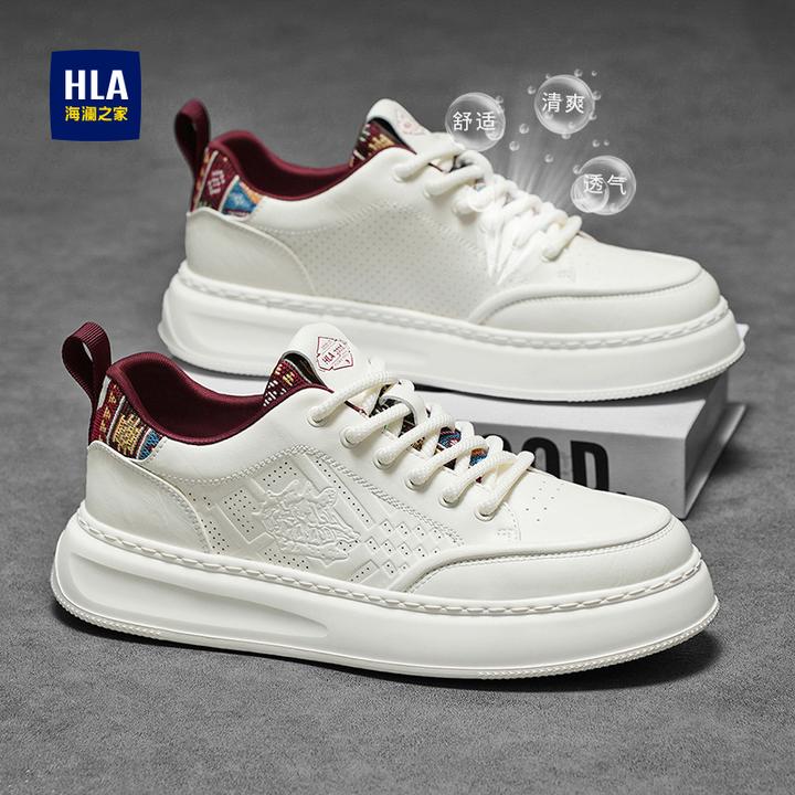 HLA/海澜之家25年秋季新品男鞋国风刺绣增高软底时尚百搭休闲板鞋