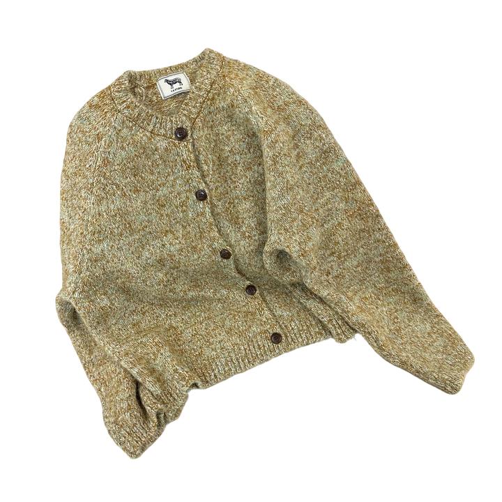 [梦游]秋季复古文艺彩纱纽扣插肩袖圆领开衫毛衣