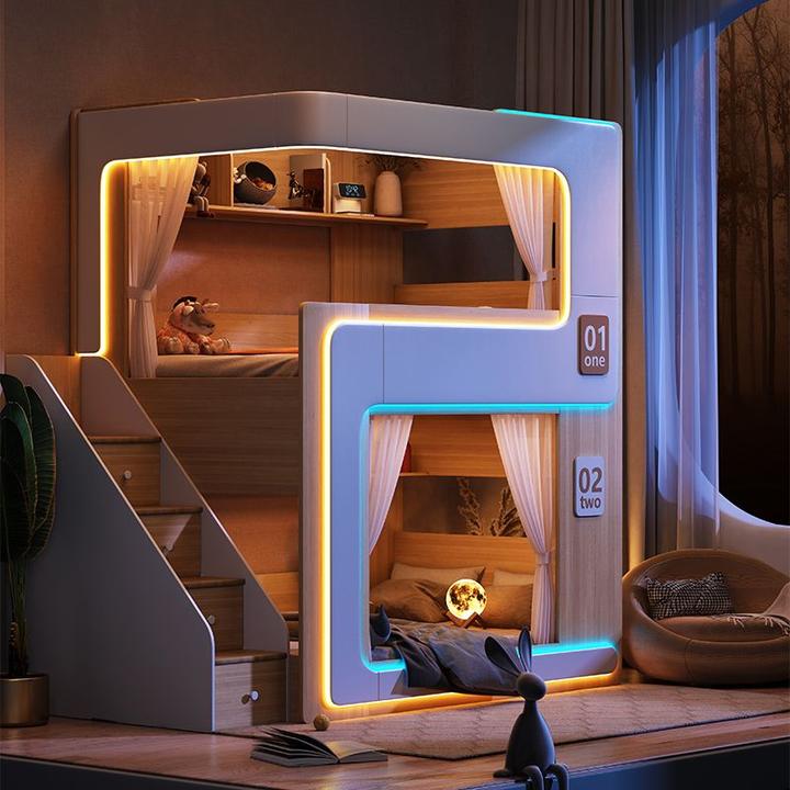 简约小户型上下铺双层儿童悬浮床感高护栏互不打扰高低子母组合床