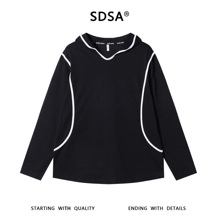 SDSA男士秋冬新款痞帅男装潮牌简约撞色织带连帽卫衣百搭时尚上衣