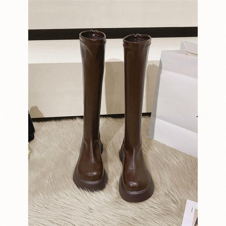 不过膝小个子长靴女2025年新款春秋季白色英伦风厚底高筒骑士靴子