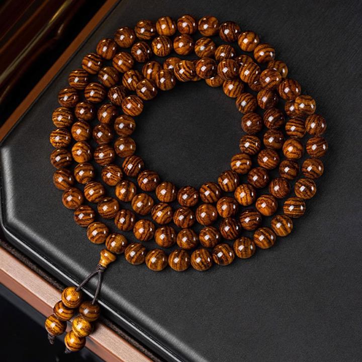 海南黄花梨老料手串男8mm霸气虎皮纹108颗文玩佛珠手持念珠女
