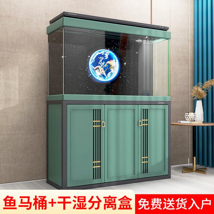 森森新款HSY库里蓝鱼缸大型生态超白玻璃金鱼缸客厅底滤现代风