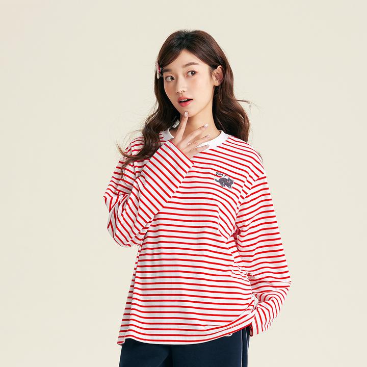 笛莎童装2025秋季女童青少年条纹套头短款宽松长袖T恤-N32530614