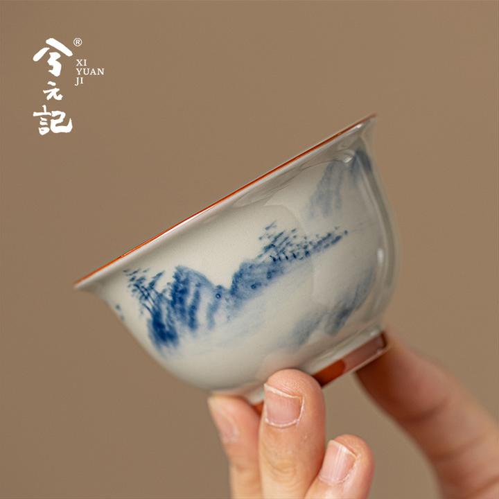 手绘釉下彩主人杯单杯陶瓷茶杯个人专用高档压手杯品茗杯功夫茶具