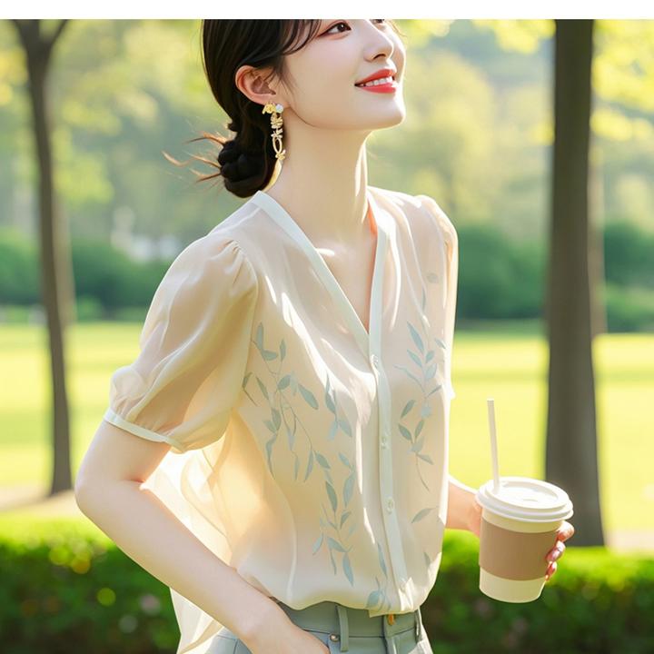 韩系chic别致漂亮洋气小衫女装2025夏季新款时尚洋气轻熟短袖衬衫