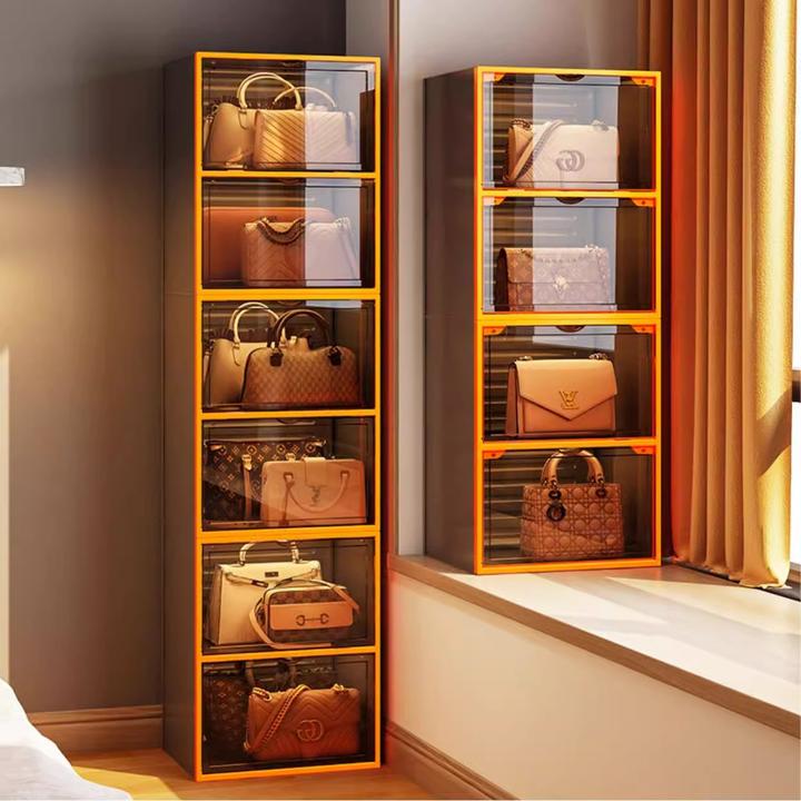 包包收纳神器家用存放衣柜防尘整理透明展示柜卧室落地置物架子