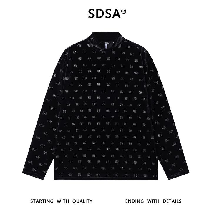 SDSA男士秋冬新款痞帅男装美式撞色满印字母半高领长袖T恤时尚潮