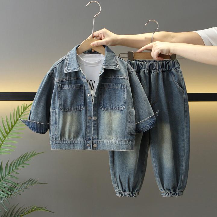 男童牛仔套装春秋季2025年款衣服儿童服装潮酷痞帅童装宝宝三件套