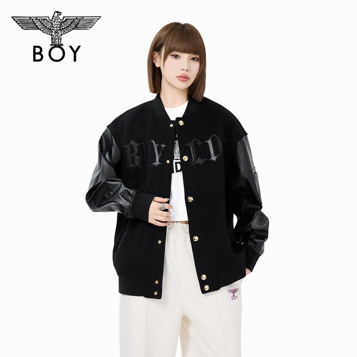 BOY秋季流行潮牌男女同款纽扣绣花棒球领夹克外套N23022