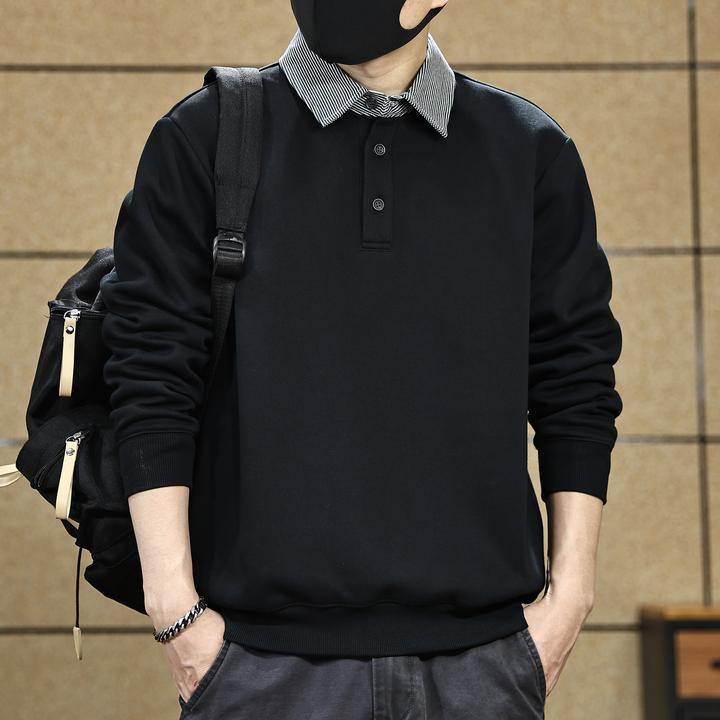 美式撞色翻领卫衣男士秋季新款潮牌宽松Polo衫重磅300g休闲外套男
