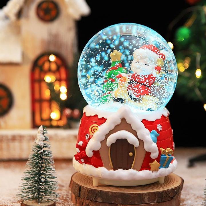 疆藏免邮圣诞节礼物装饰圣诞老人水晶球八音盒音乐盒自动飘雪送男