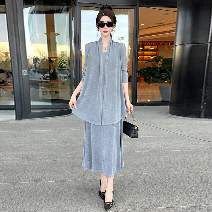 气质减龄春夏新款吊带裙外披上衣大码妈妈装休闲洋气连衣裙两件套