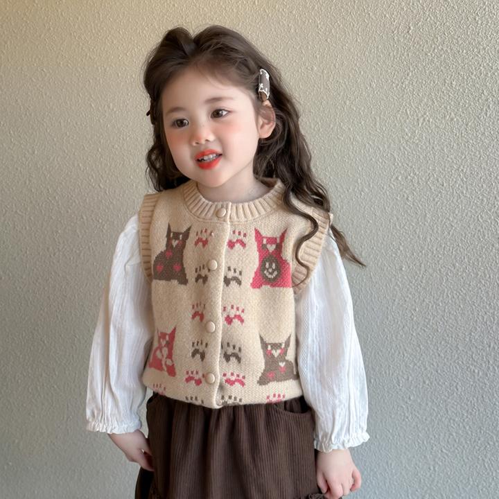 女童针织马甲春秋款2025新款洋气外穿小女孩宝宝开衫毛衣儿童背心