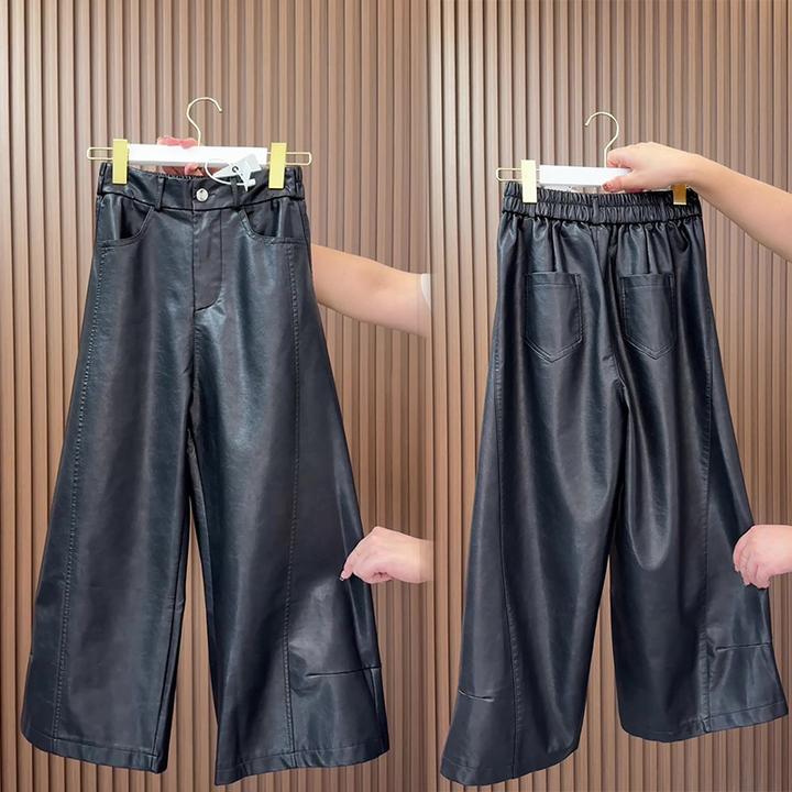 欧货秋季新款休闲裤女皮裤哈伦阔腿裤宽松显瘦时尚百搭直筒八分裤