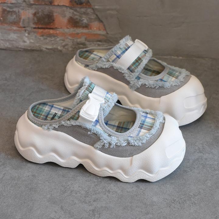 BAHONGLY/栢香妮2025夏季新款格子懒人厚底半拖鞋女款玛丽珍鞋