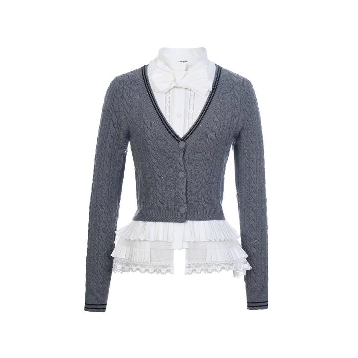 LeFame/拉飞姆2026早春新学院风蝴蝶结收腰针织上衣LF26C11ZM306