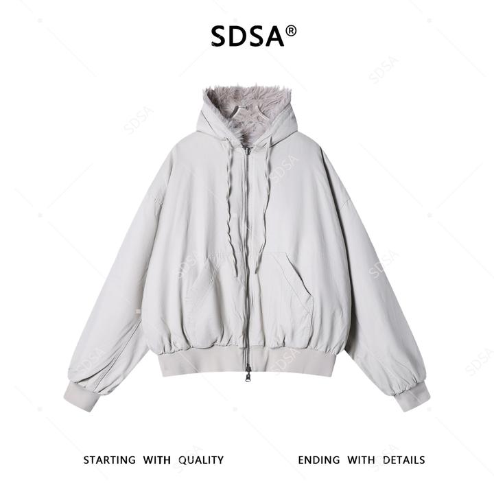 SDSA男士秋冬新款痞帅男装美式复古简约毛毛双面可穿连帽卫衣外套