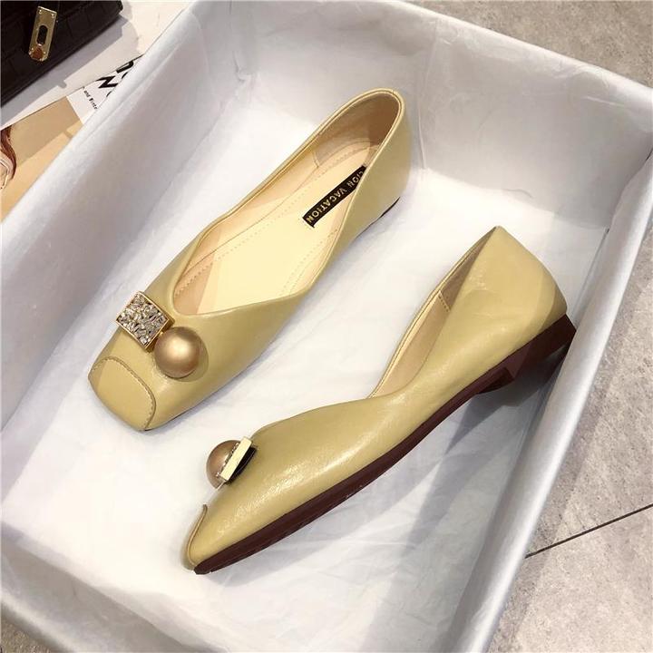 GPTSu秋季女款小香风单鞋潮百搭水钻软底豆豆鞋浅口方头平底瓢鞋