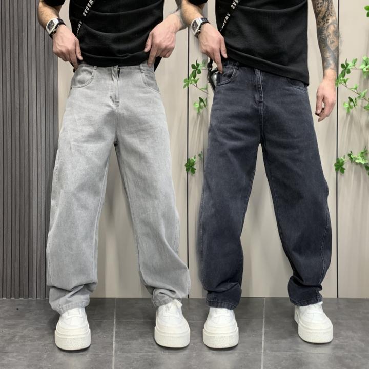 2025新款春夏季休闲长裤子男美式复古做旧牛仔裤男宽松直筒阔腿裤