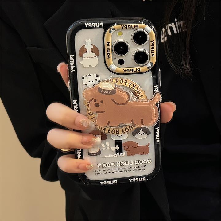 新款涂鸦狗狗苹果手机壳16适用14ProMax磁吸支架iPhone13美式12硬