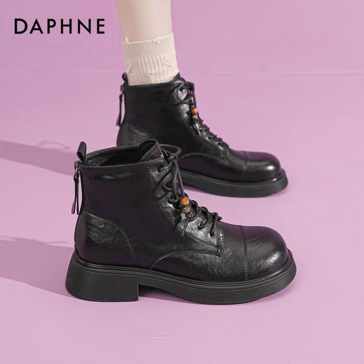 达芙妮黑色短靴女秋冬2025新款爆款马丁靴炸街厚底巨好看早秋皮靴