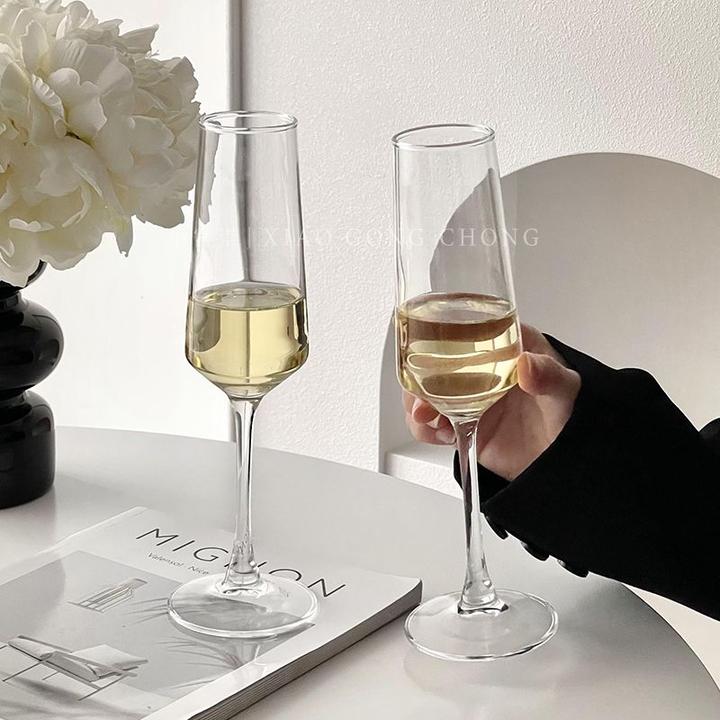 高颜值香槟杯法式水晶高脚玻璃酒杯家用轻奢高档红酒杯起泡酒杯yj