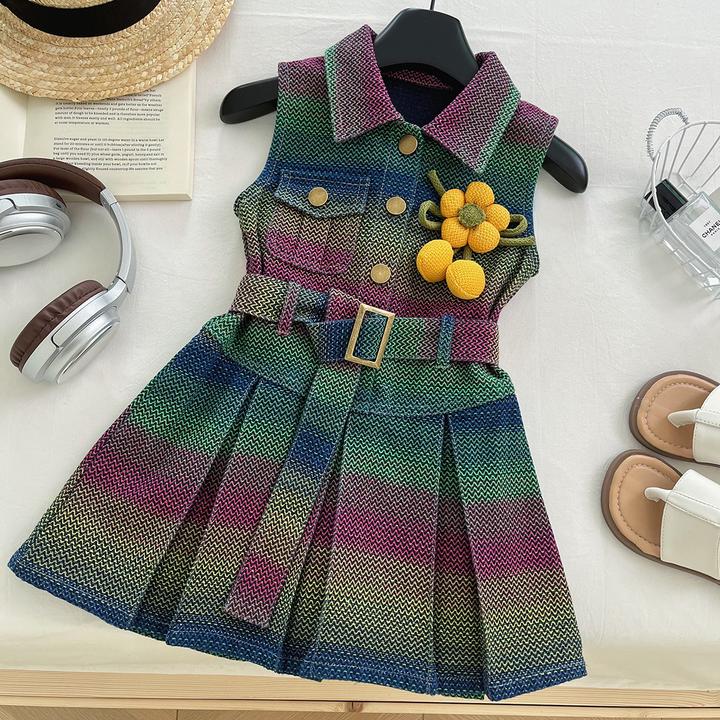 女童夏季连衣裙2025新款儿童洋气时髦彩色牛仔裙小女孩韩版裙子潮