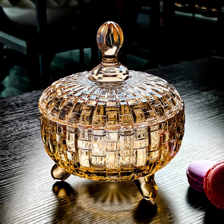 两只装欧式琥珀玻璃糖果盒创意水果盘收纳罐玻璃糖罐储物罐家用