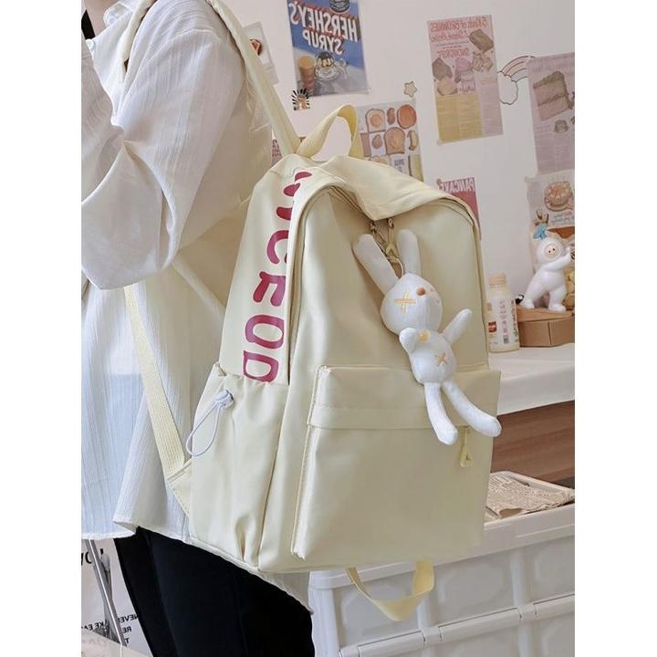 书包女高中生百搭字母大学生森系双肩包校园大容量纯色ins背包男