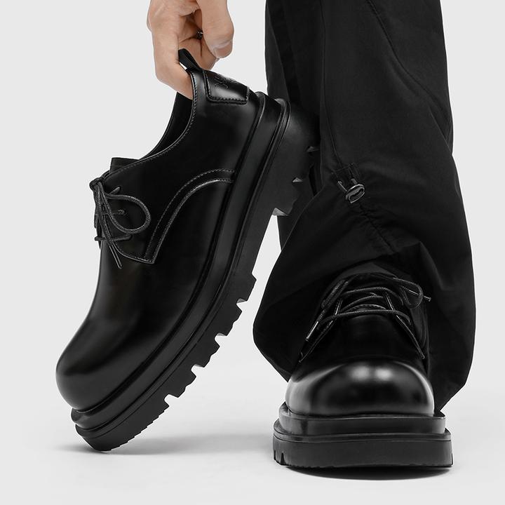 2025新款大头皮鞋男款休闲厚底增高松糕鞋子英伦风黑色经典德比鞋