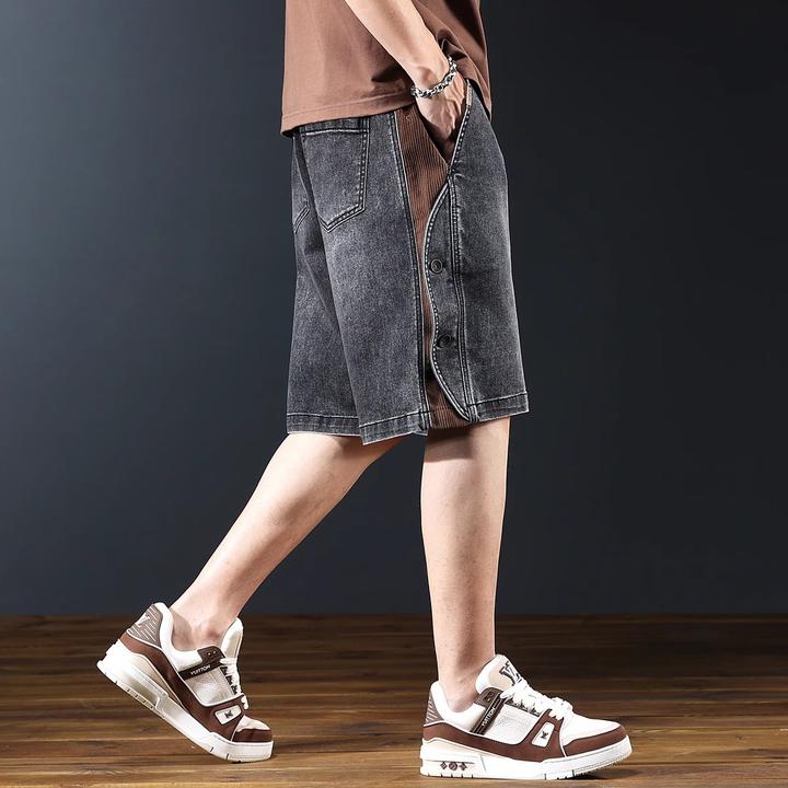 夏季高端潮牌复古牛仔短裤男新款宽松直筒五分裤潮流休闲中裤男装