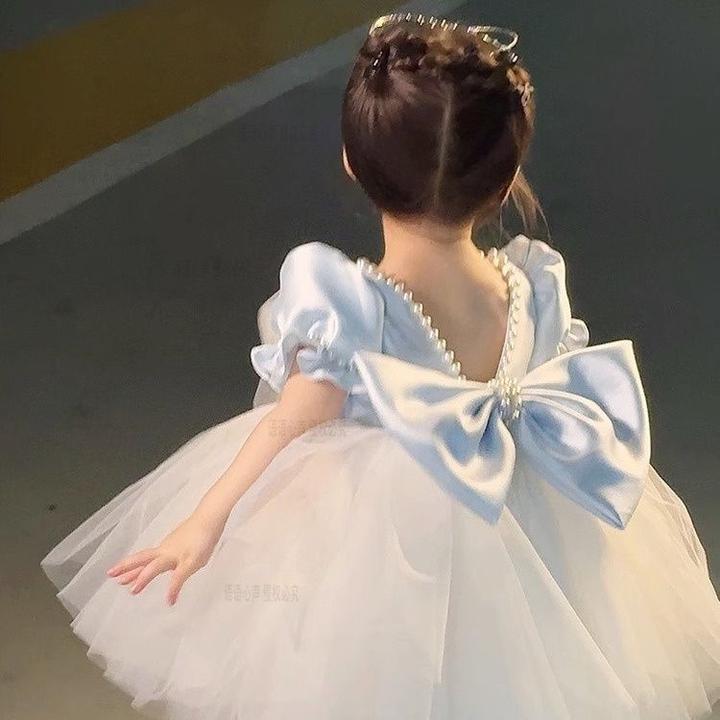 戴维贝拉【断码】2025新款女宝拖尾礼服花童宝宝周岁公主裙高端儿童