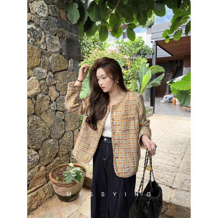 应小姐【唐娜小姐】微胖大码秋季休闲时尚宽松显瘦精致小香风外套