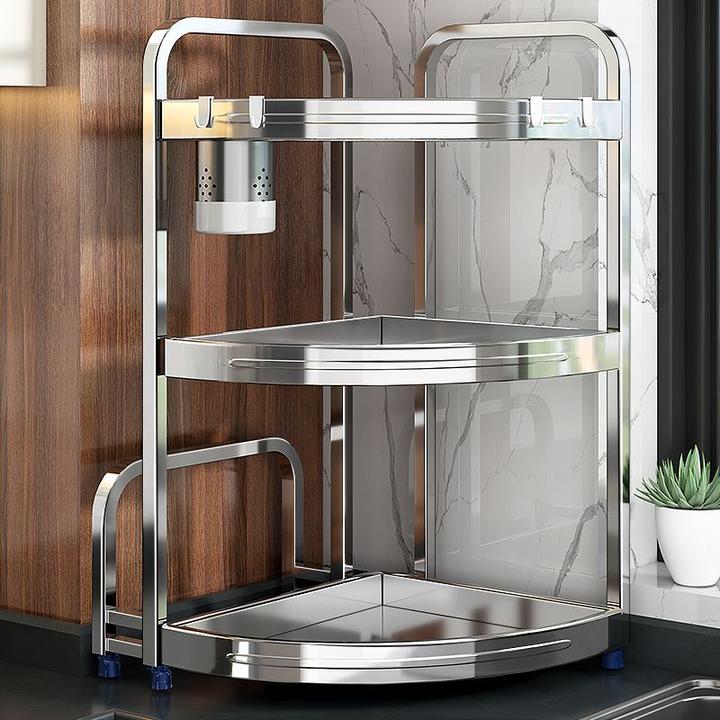 304不锈钢厨房多功能置物架调味品调料架三角台面多层墙角收纳架