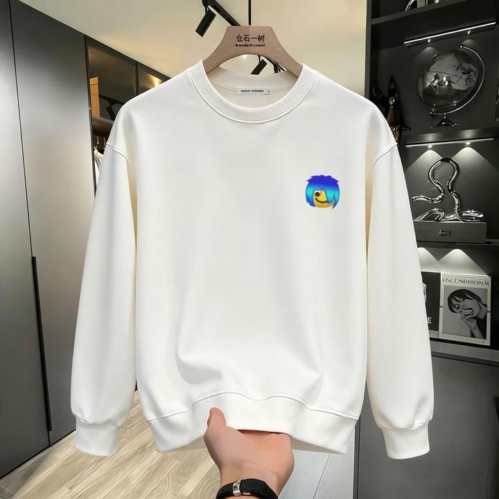 仓石一树男士春秋冬季圆领卫衣男士百搭印花潮流白色宽松加绒长袖