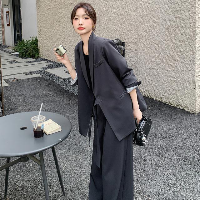 高级感灰色西装套装女春秋2025新款气质通勤阔腿裤职业休闲两件套