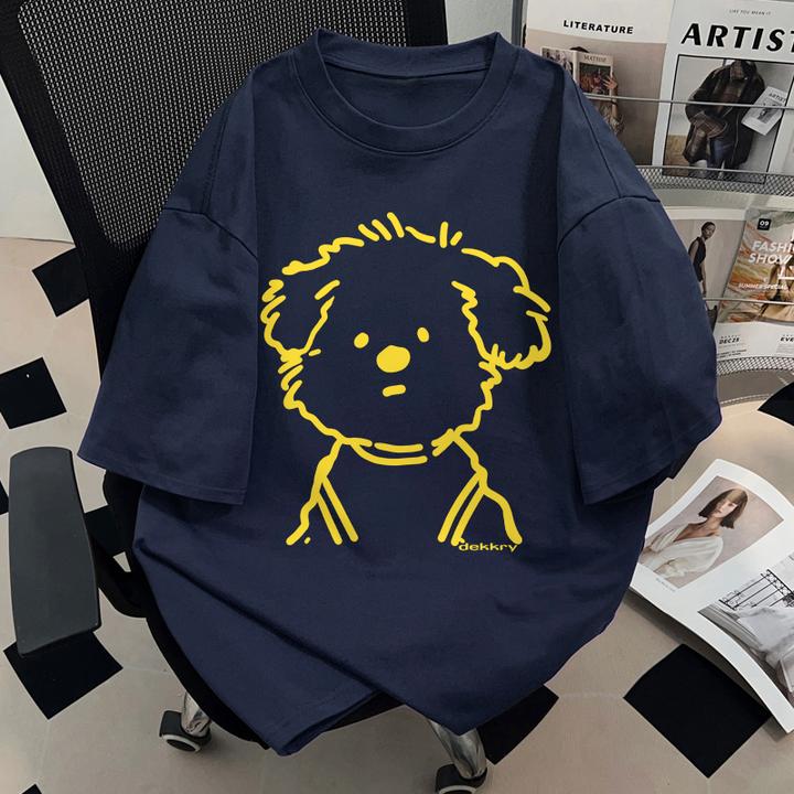 Dekkry可爱呆萌小狗卡通街头夏季纯棉短袖t恤设计感宽松男女上衣
