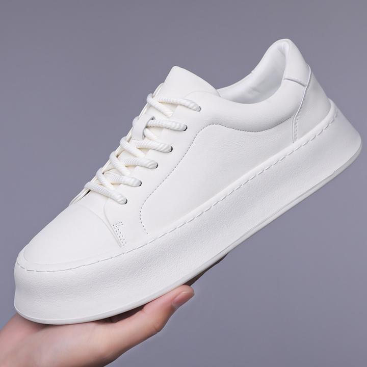 简约百搭纯色小白鞋2024夏季款日系厚底增高板鞋休闲鞋潮流男鞋