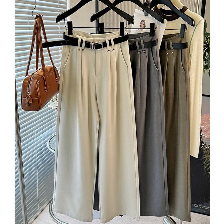 高腰配腰带早春新款直筒夏季灰色西装裤女显瘦感垂感拖地裤