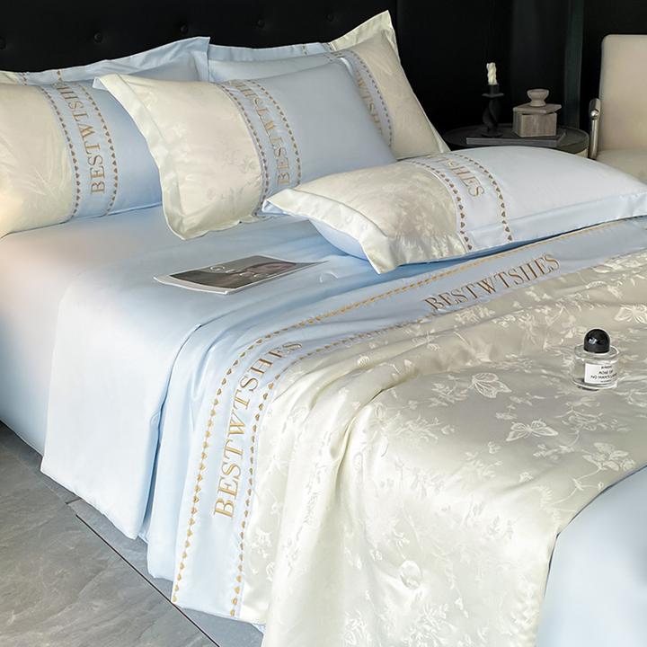 2025新款水洗冰丝夏凉被四件套蝴蝶提花刺绣被子床单家用双人床品