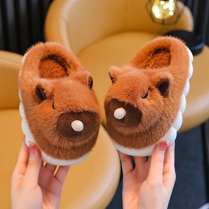 冬季儿童卡皮巴拉棉拖鞋男女童加绒卡通毛毛拖鞋小孩室内居家棉拖